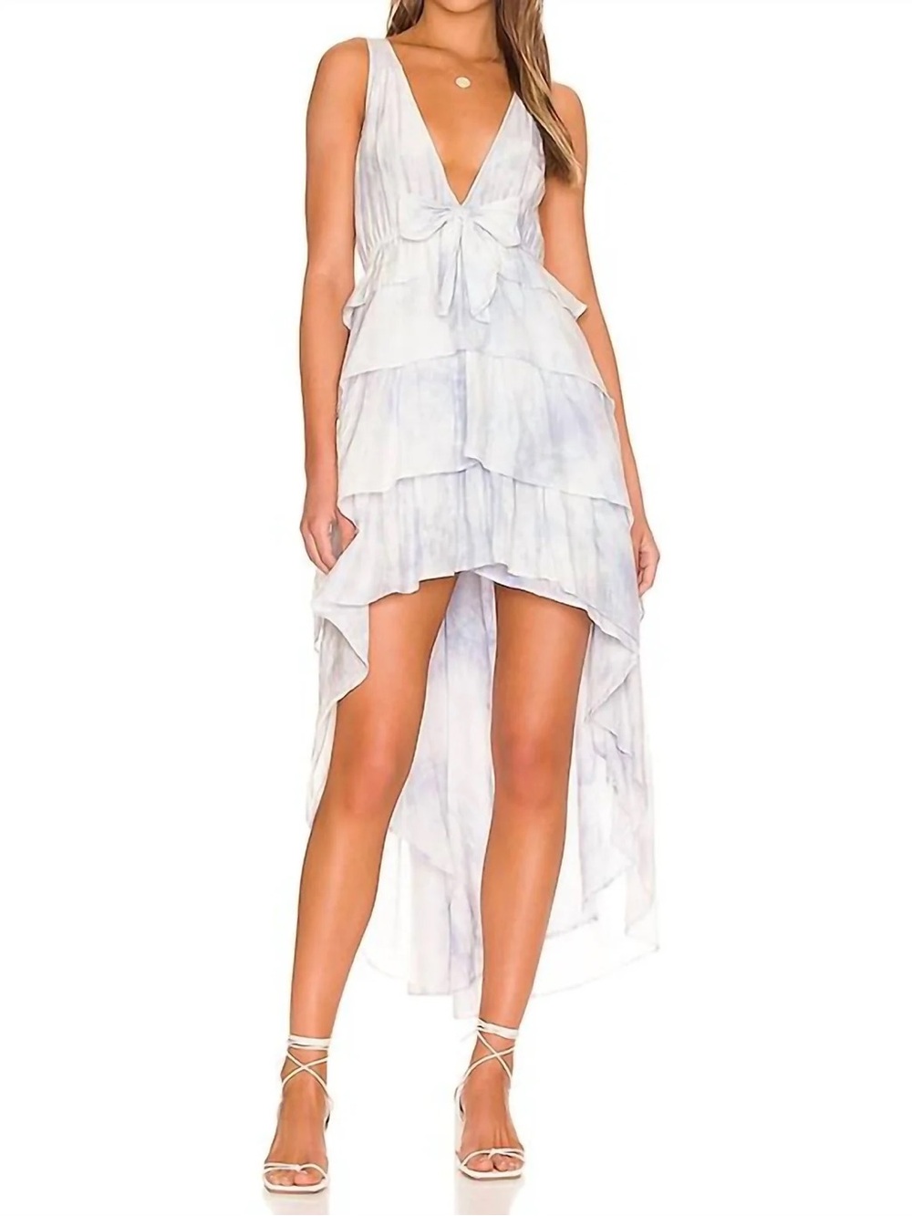 NWT LoveShackFancy Pale Blue Tiered High-Low Cotton Silk Ruffle Dress